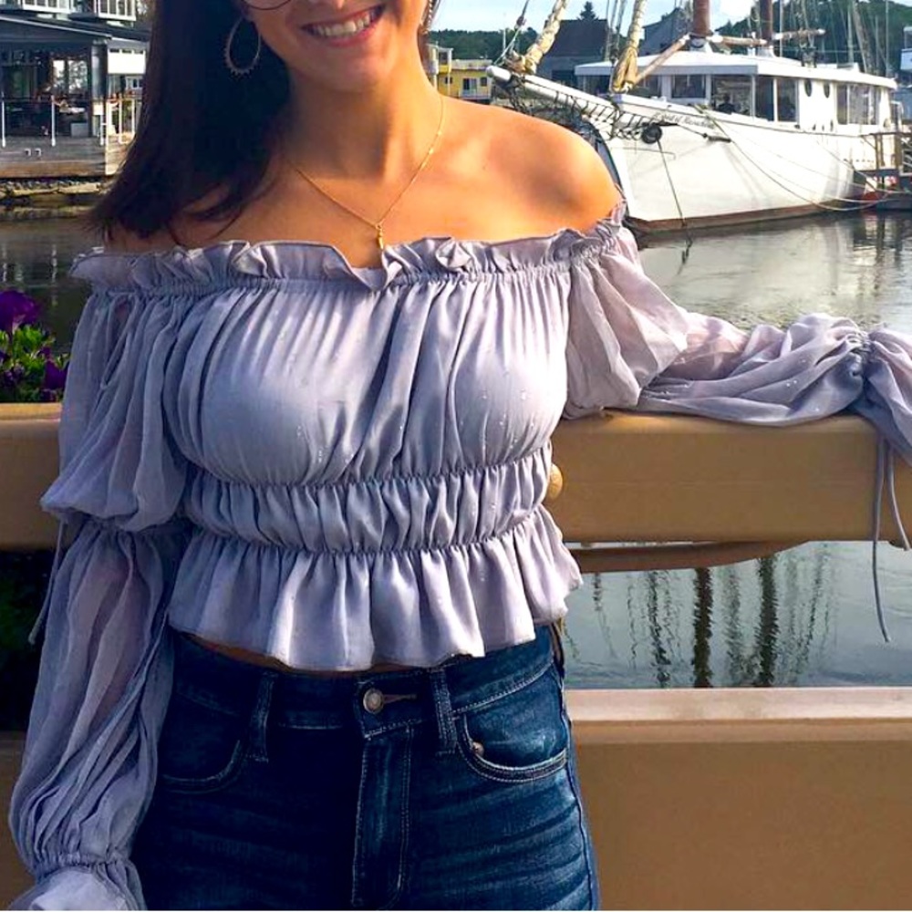 Revolve x Chrissy Teigen White Sands gray top